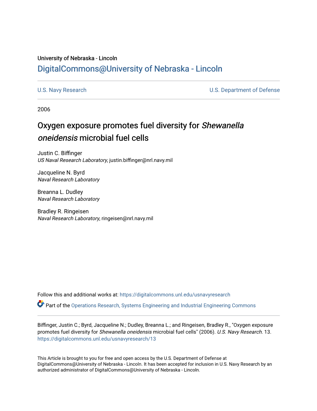 Oxygen Exposure Promotes Fuel Diversity for <I>Shewanella