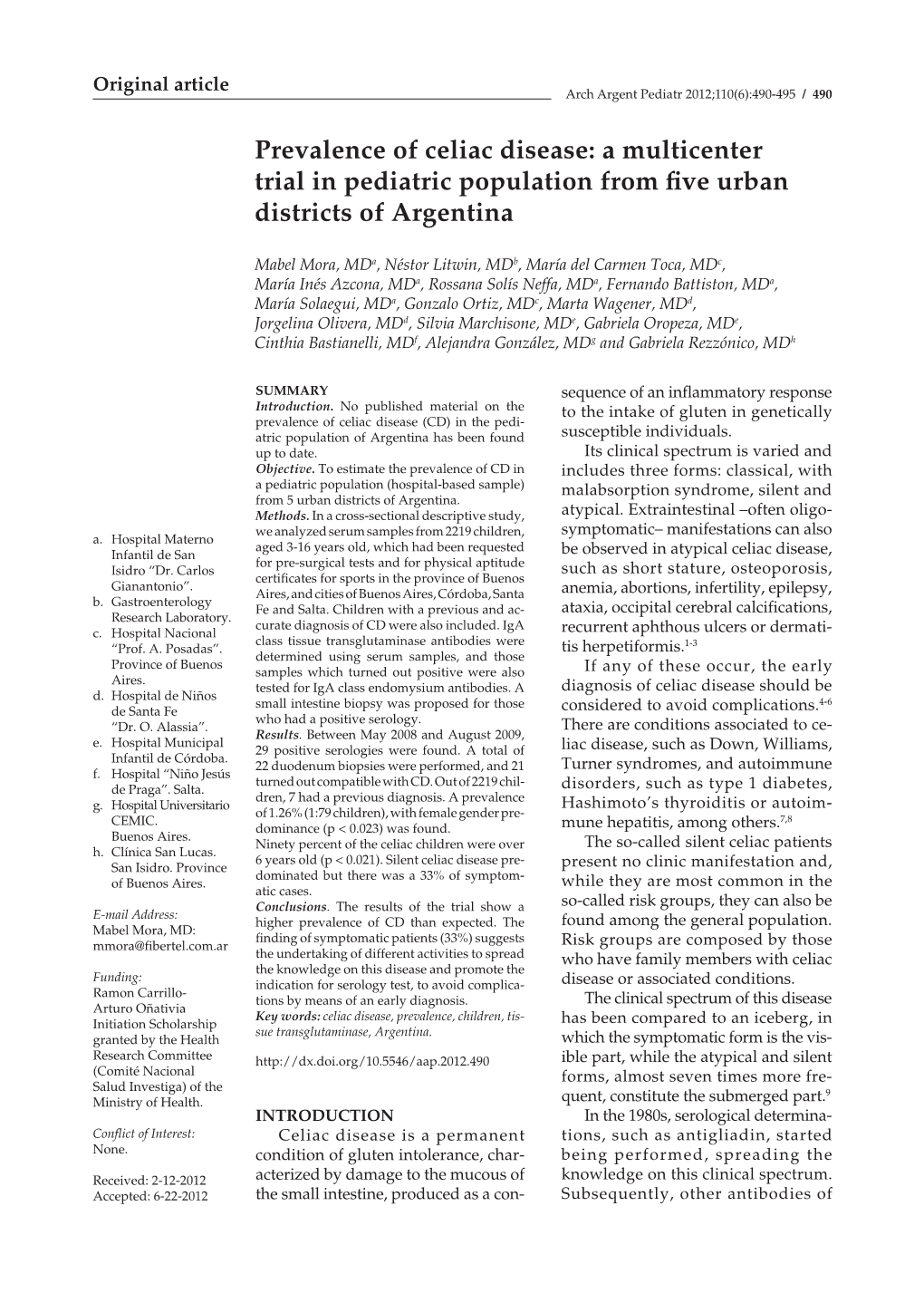 Prevalence of Celiac Disease: a Multicenter Trial in Pediatric Population from Five Urban Districts of Argentina