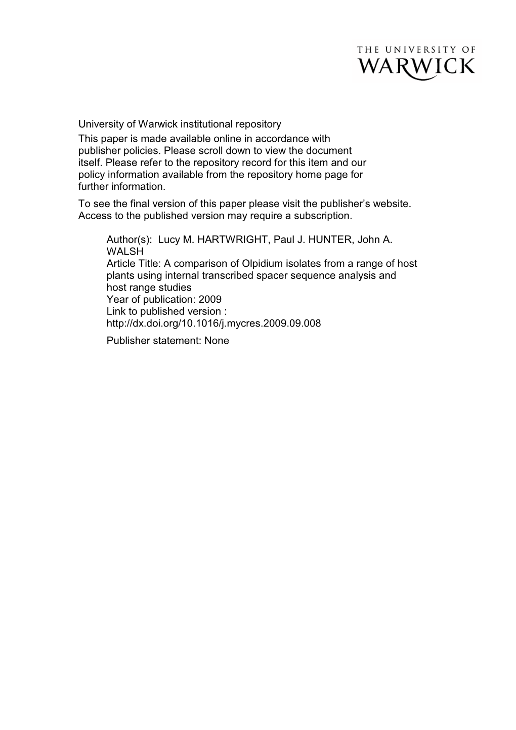 PCR Detection of Olpidium Brassicae and Differentiation of Lettuce-Infecting Isolates from Brassica-Infecting Isolates