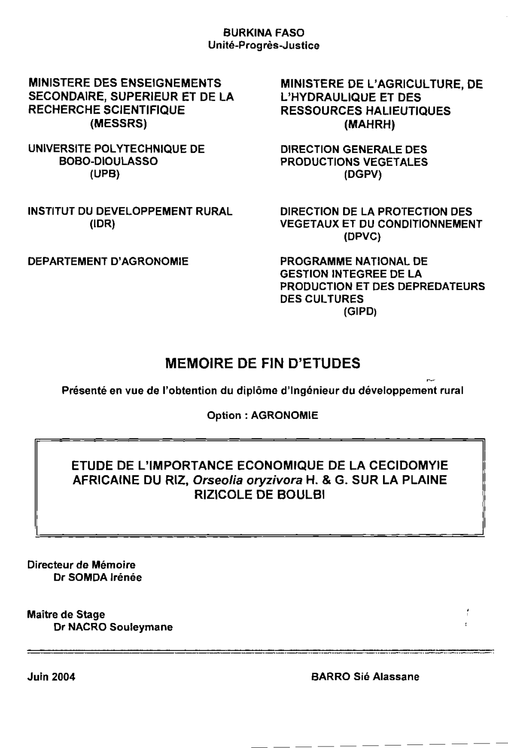 Etude De L'importance Économique De La Cecidomyie