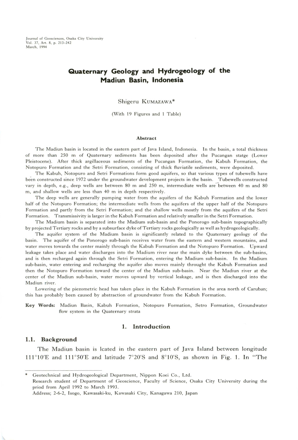 Quaternary Geology and Hydrogeology of the Madiun Basin, Indonesia