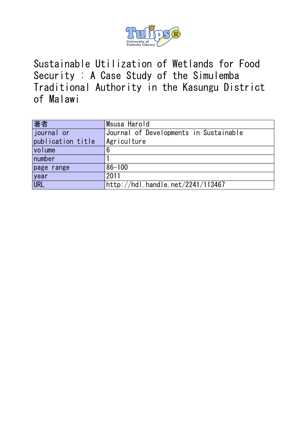 A Case Study of the Simulemba Traditional Authority in the Kasungu District of Malawi