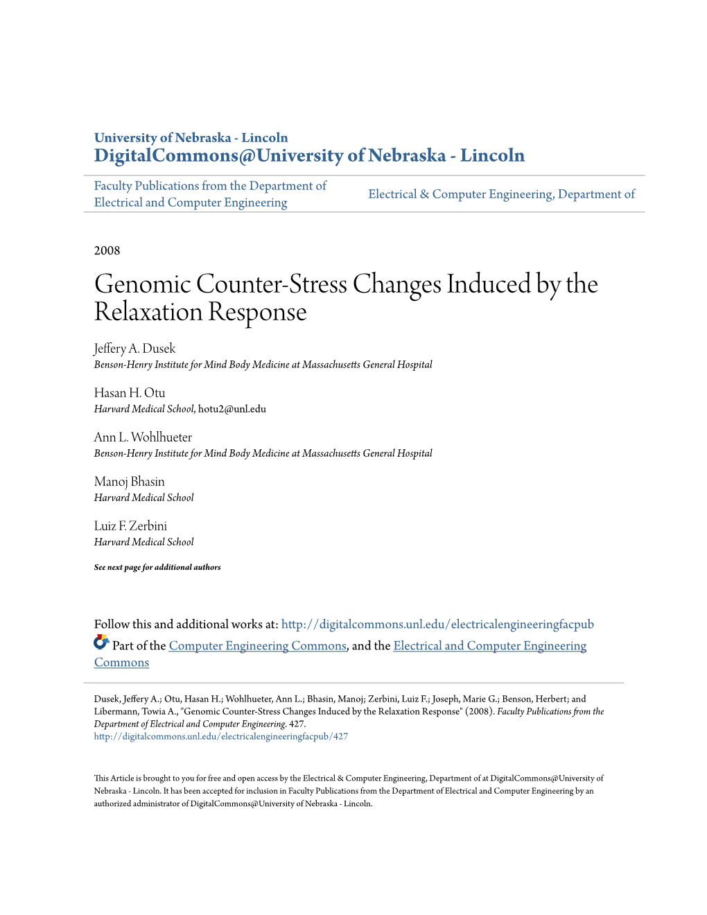 Genomic Counter-Stress Changes Induced by the Relaxation Response Jeffery A