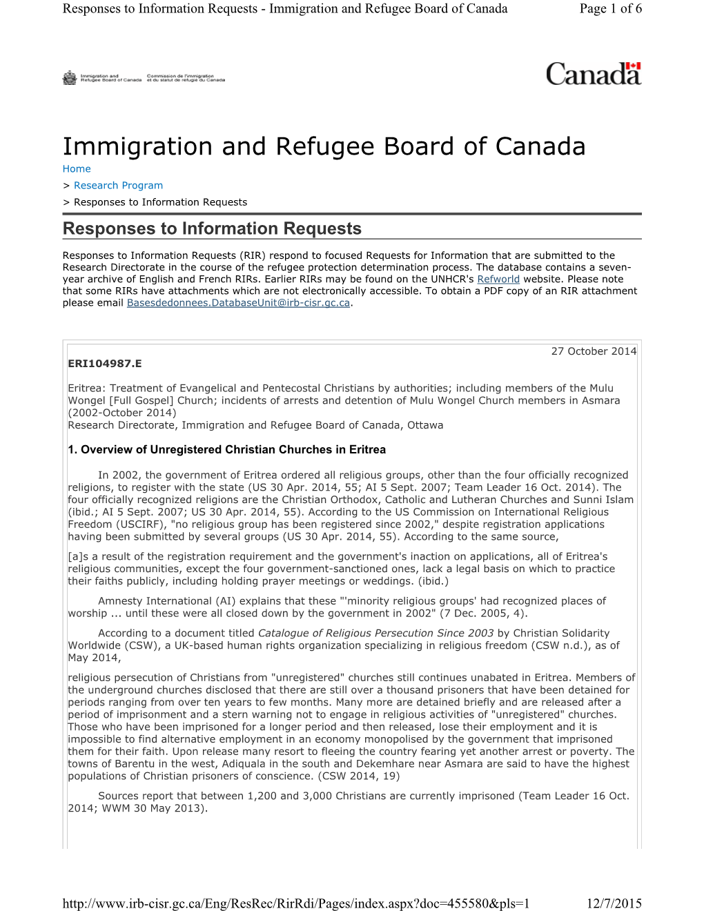 Immigration and Refugee Board of Canada Page 1 of 6