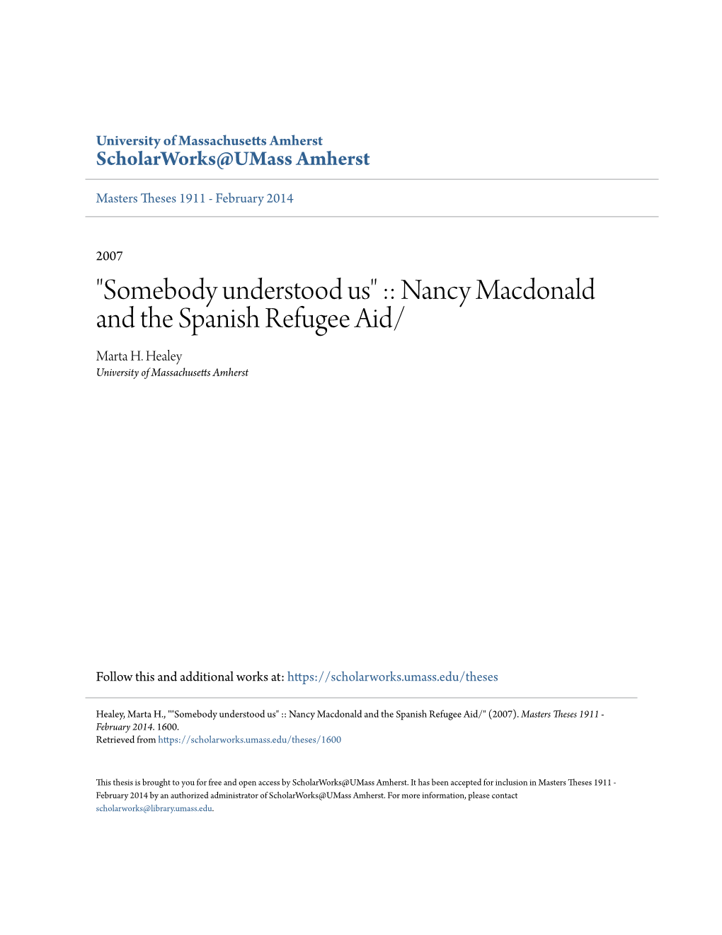 Nancy Macdonald and the Spanish Refugee Aid/ Marta H