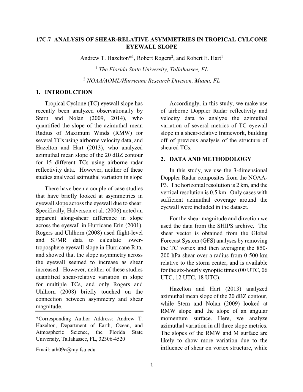 17C.7 ANALYSIS of SHEAR-RELATIVE ASYMMETRIES in TROPICAL CYLCONE EYEWALL SLOPE Andrew T