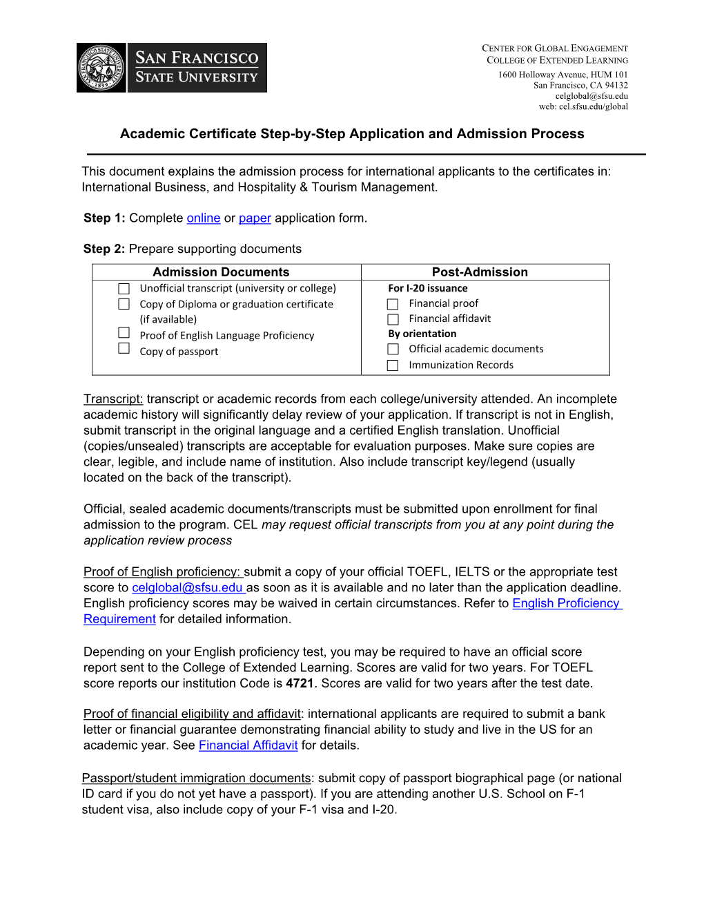 Academic Certificate Step-By-Step Application and Admission Process