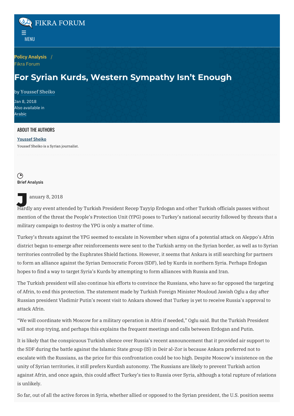 For Syrian Kurds, Western Sympathy Isn't