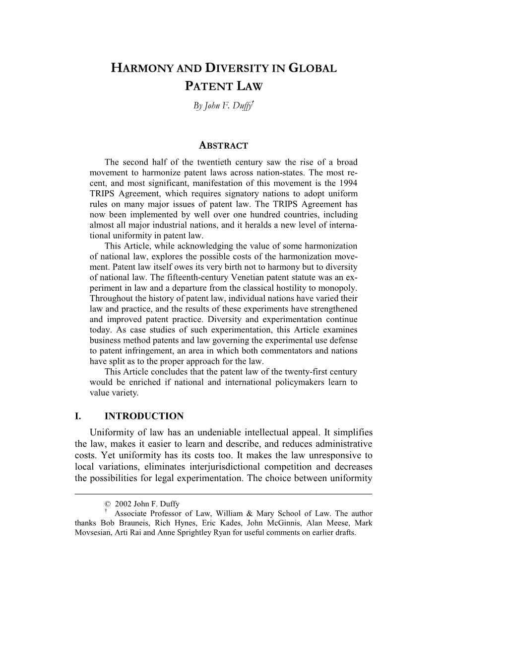Har0ony and Di9ersity in Global Patent