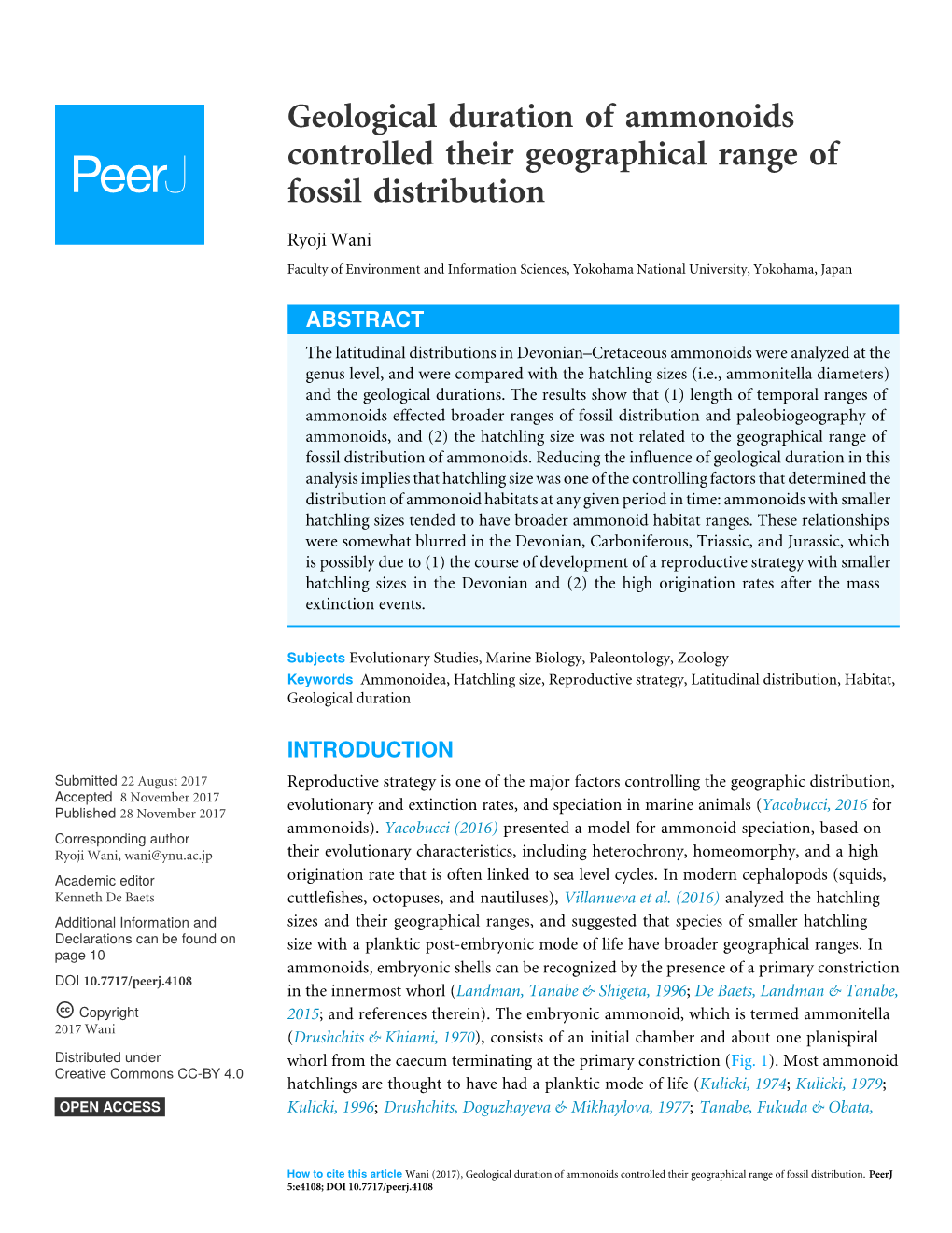 Geological Duration of Ammonoids Controlled Their Geographical Range of Fossil Distribution