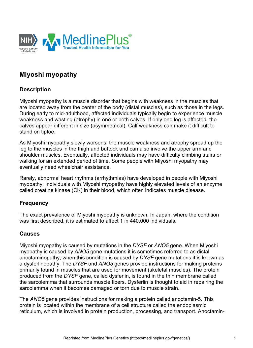 Miyoshi Myopathy