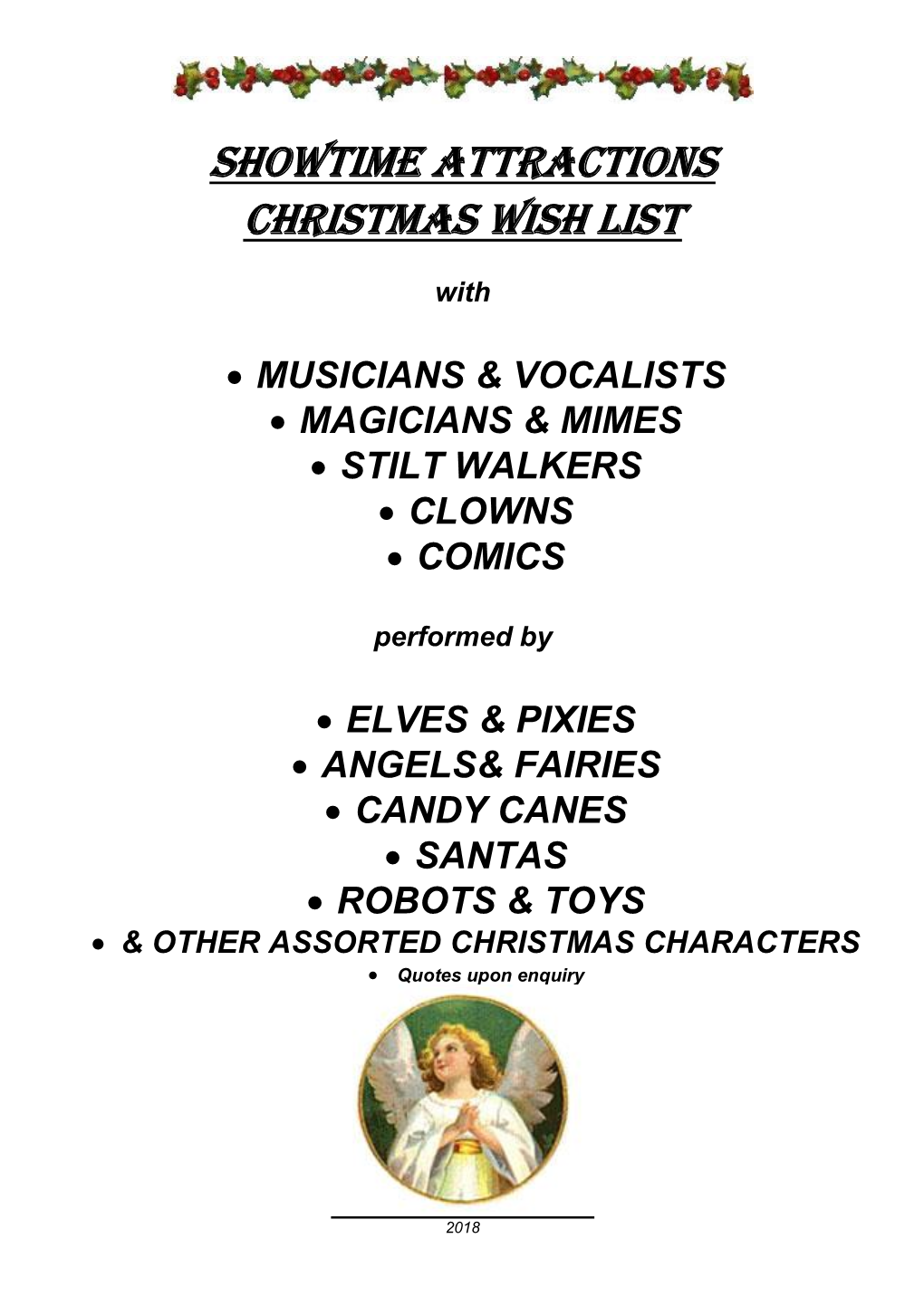 SHOWTIME ATTRACTIONS Christmas Wish List