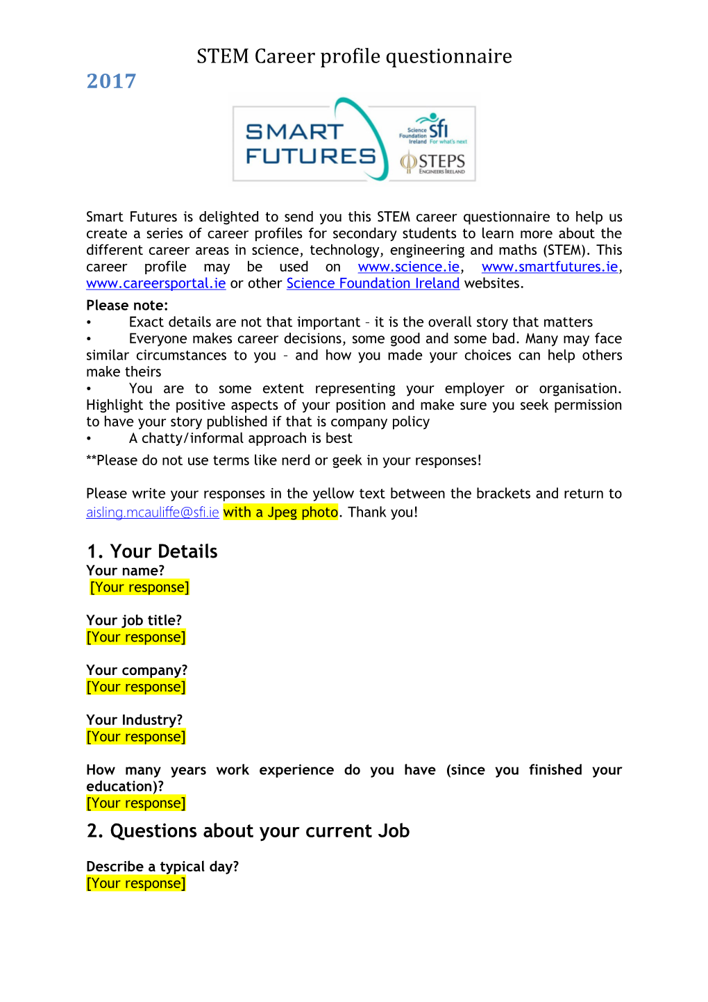 STEM Career Profile Questionnaire