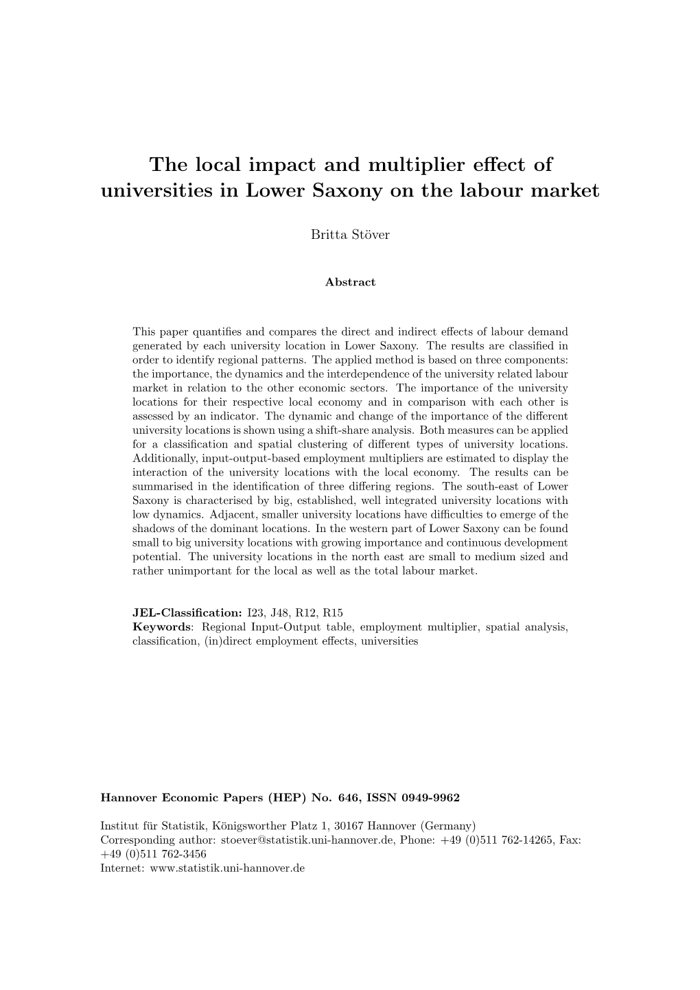 The Local Impact and Multiplier Effect of Universities In