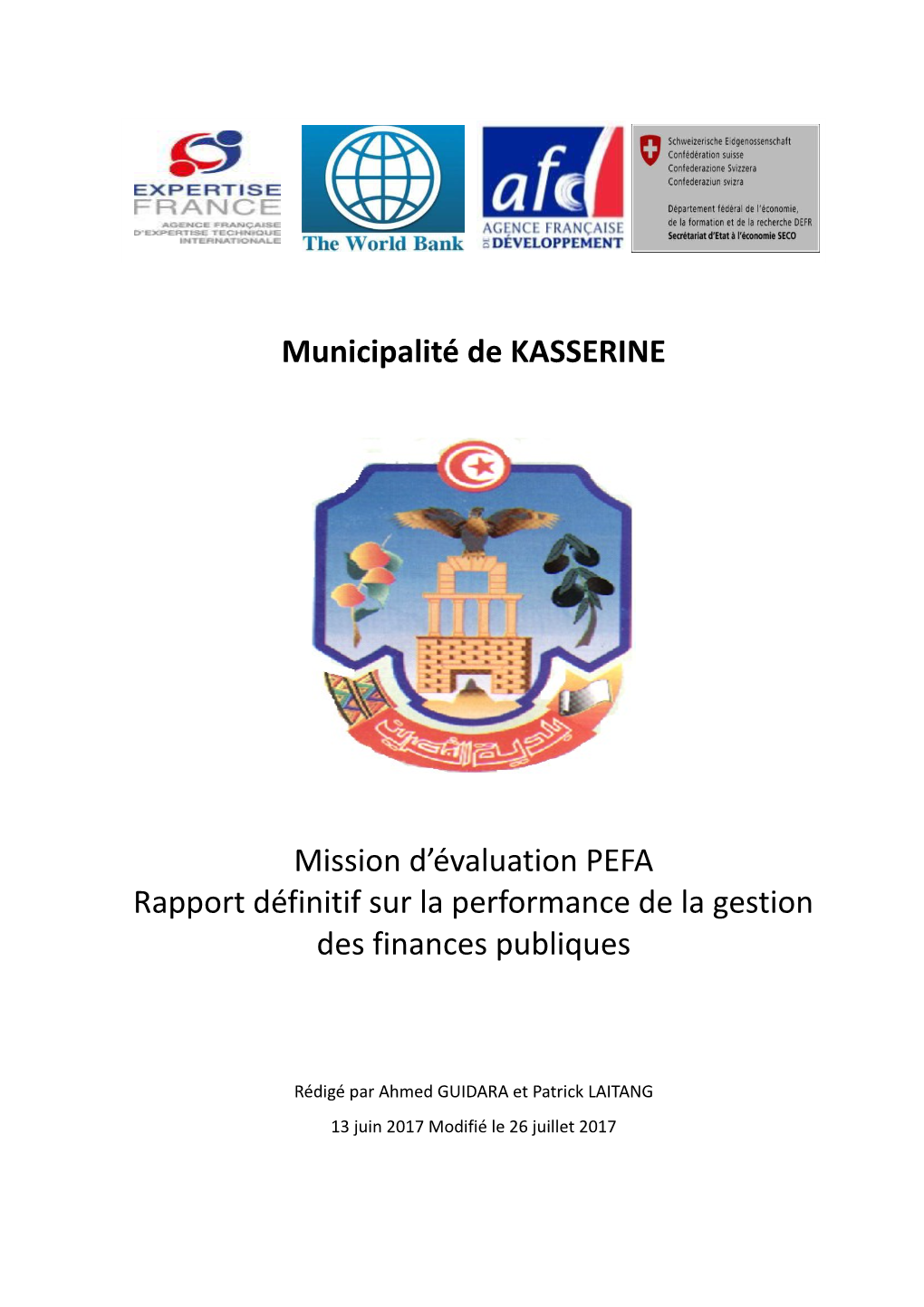 Municipalité De KASSERINE Mission D'évaluation PEFA Rapport Définitif Sur La Performance De La Gestion Des Finances Publiqu