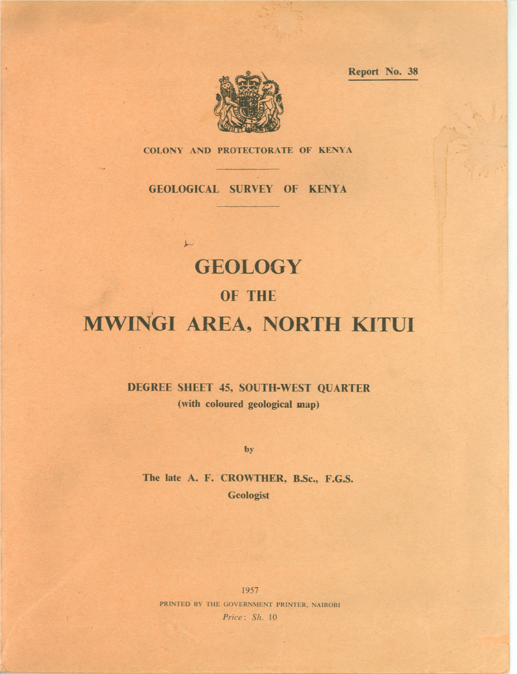 Geology of the Mwingi Area,North Kitui