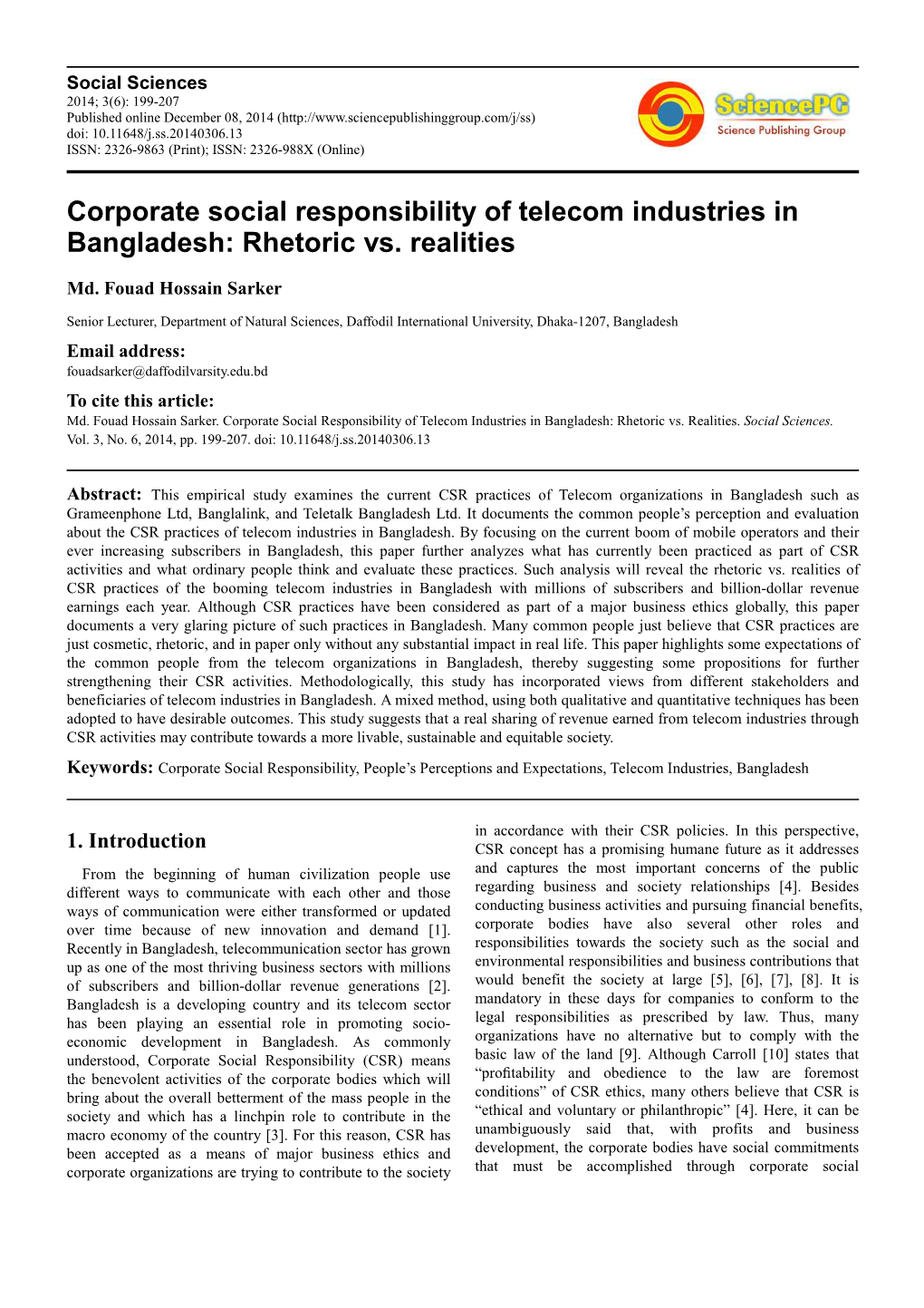 Corporate Social Responsibility of Telecom Industries in Bangladesh: Rhetoric Vs