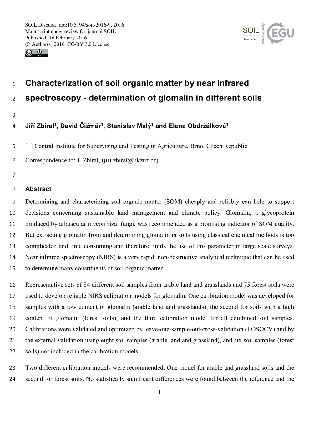 Characterization of Soil Organic Matter by Near Infrared Spectroscopy