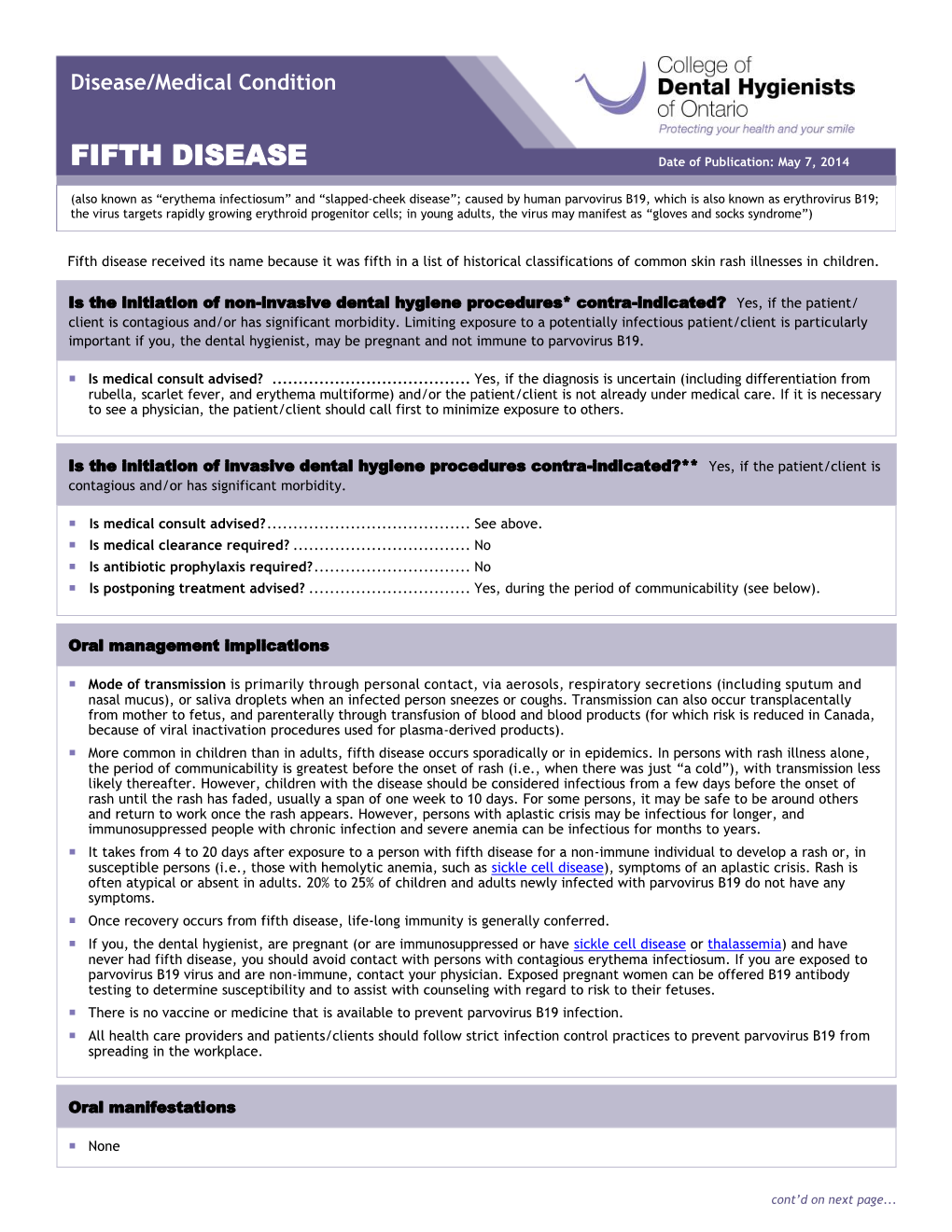 CDHO Factsheet Fifth Disease