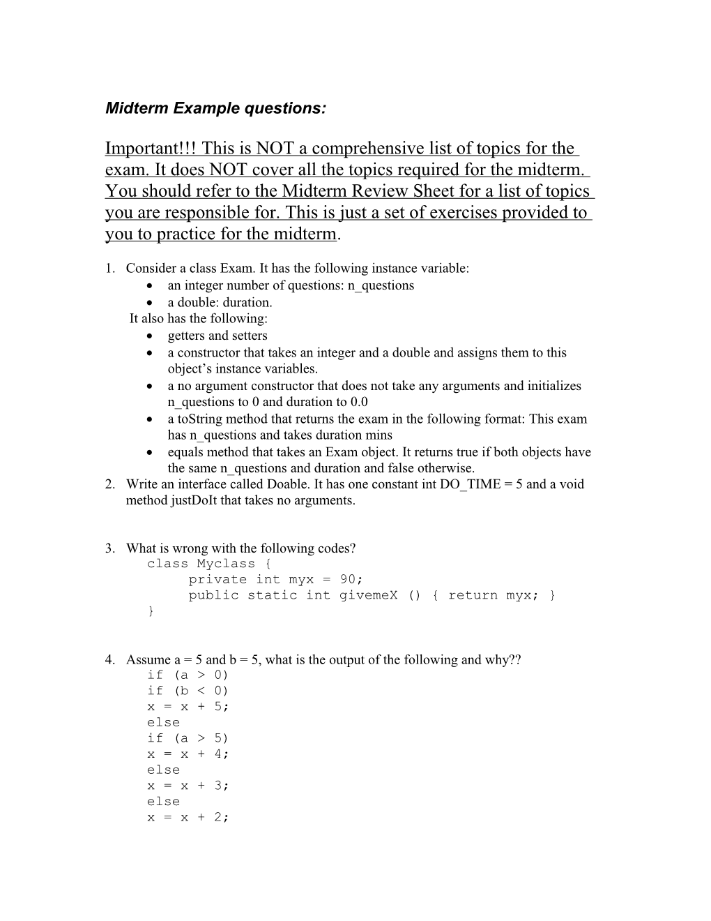 Midterm Sample Questions