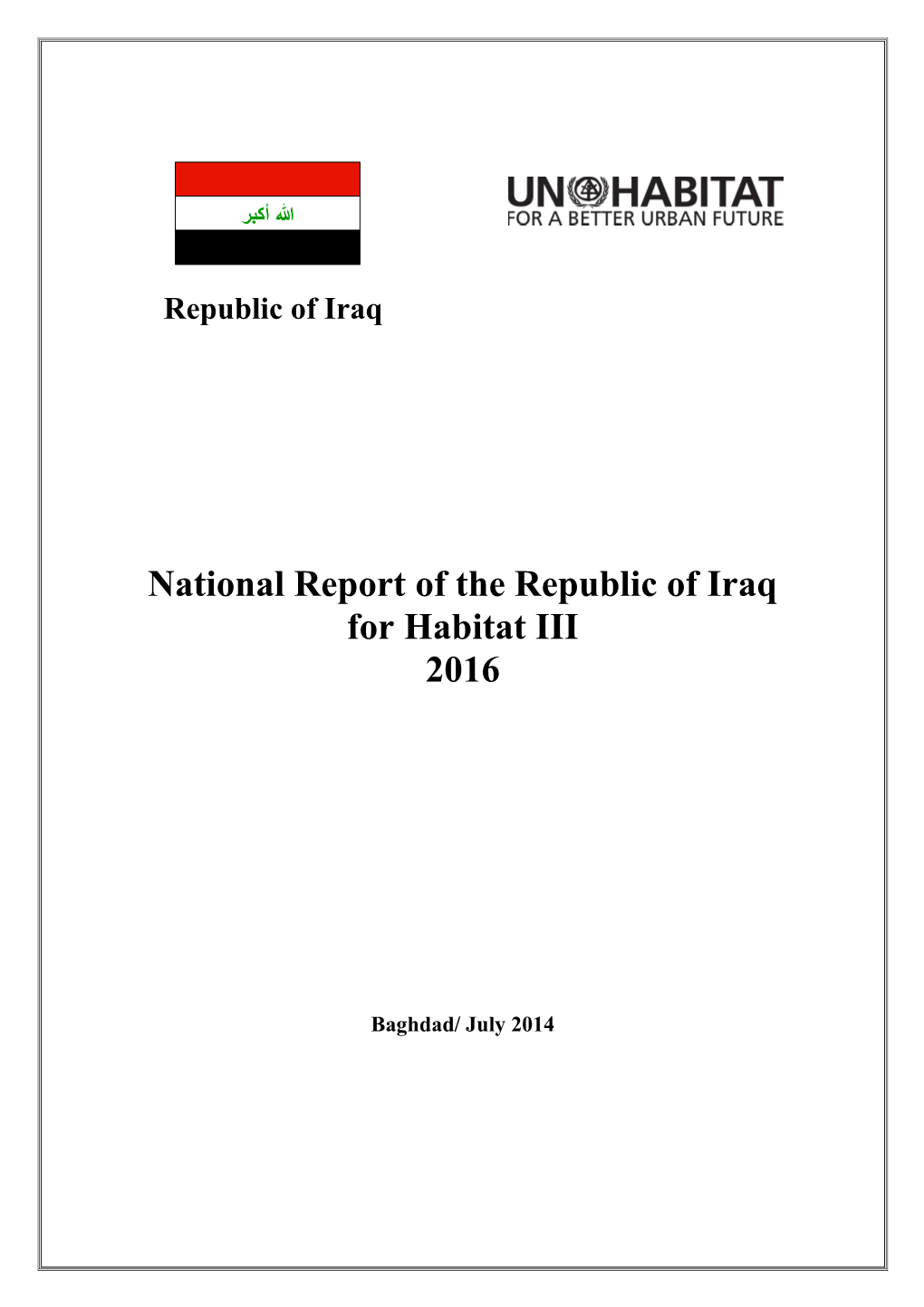 National Report of the Republic of Iraq for Habitat III 2016