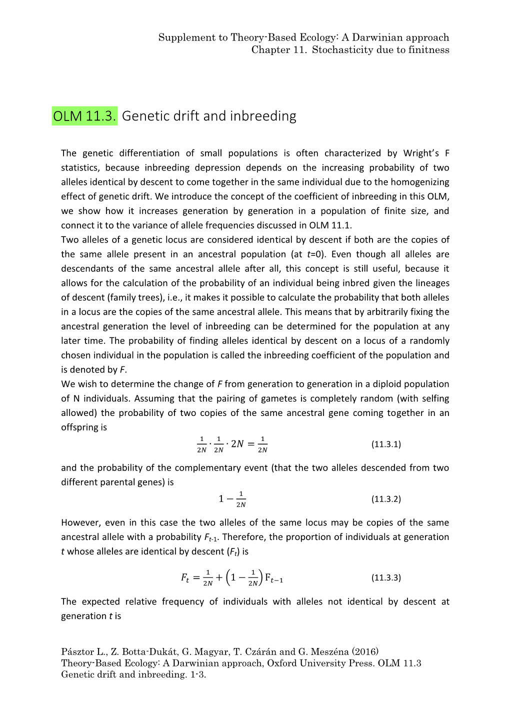 OLM 11.3. Genetic Drift and Inbreeding