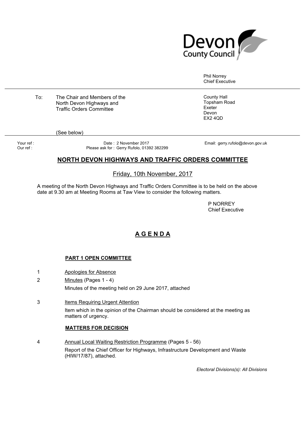 (Public Pack)Agenda Document for North Devon Highways and Traffic