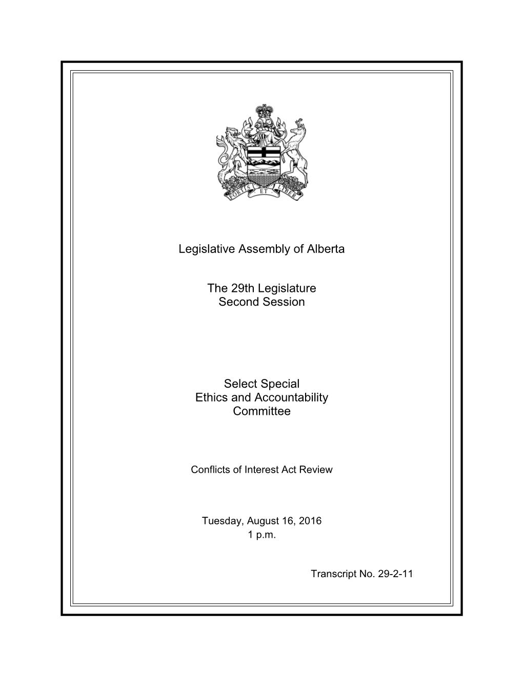 Legislative Assembly of Alberta the 29Th Legislature Second Session