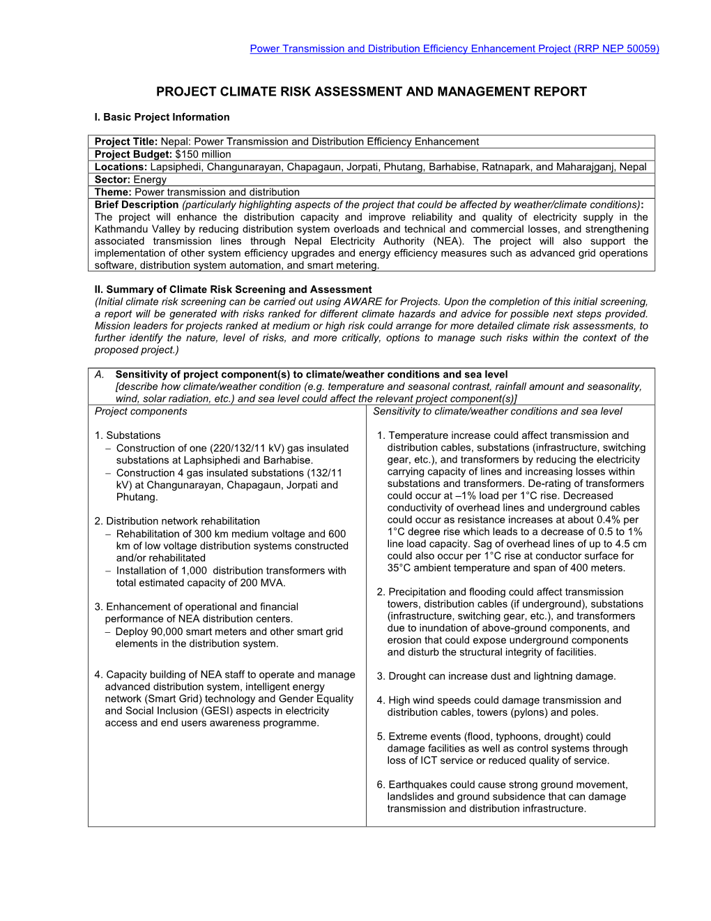 Project Climate Risk Assessment and Management Report