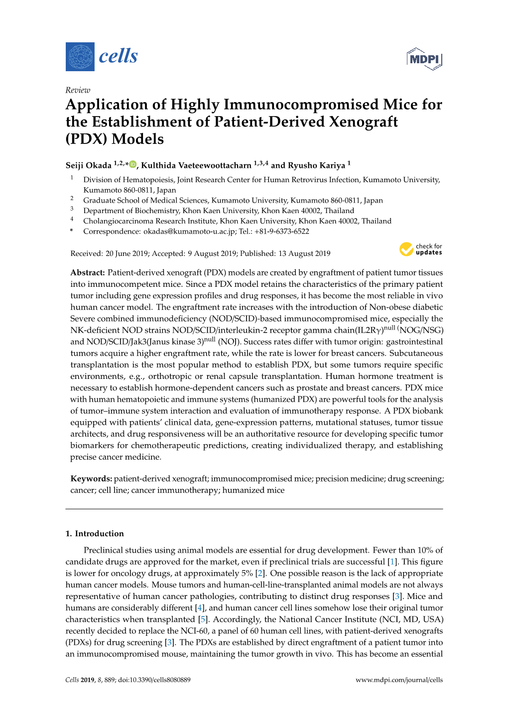 Application of Highly Immunocompromised Mice for the Establishment of Patient-Derived Xenograft (PDX) Models