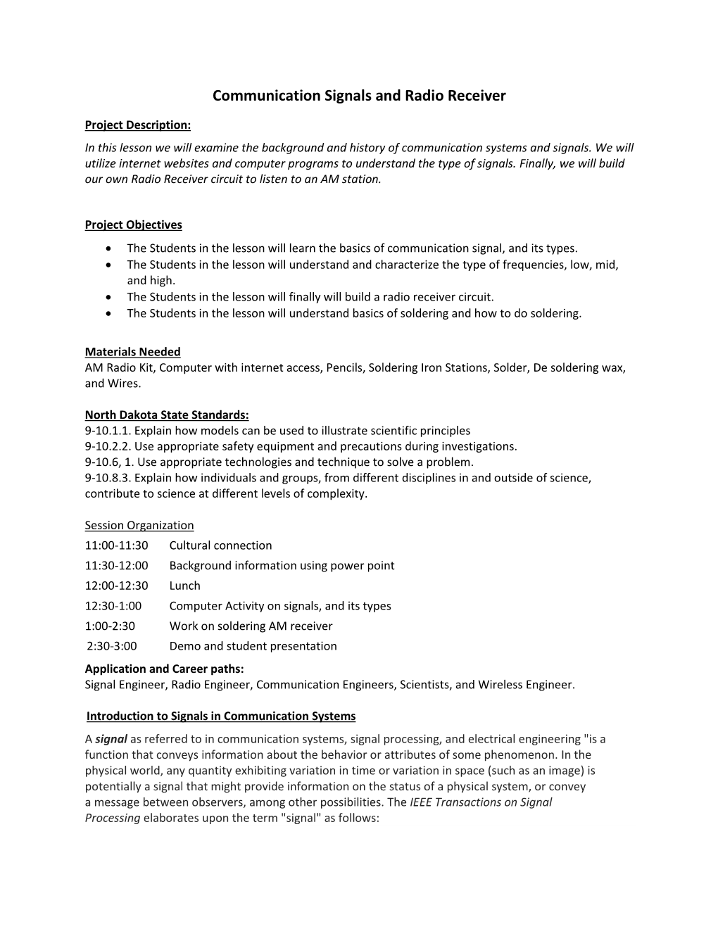 Communication Signals and Radio Receiver