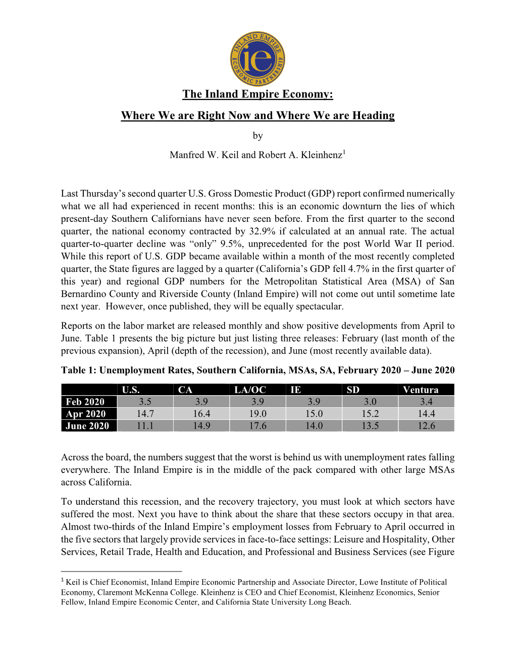 The Inland Empire Economy: Where We Are Right Now and Where We Are Heading by Manfred W