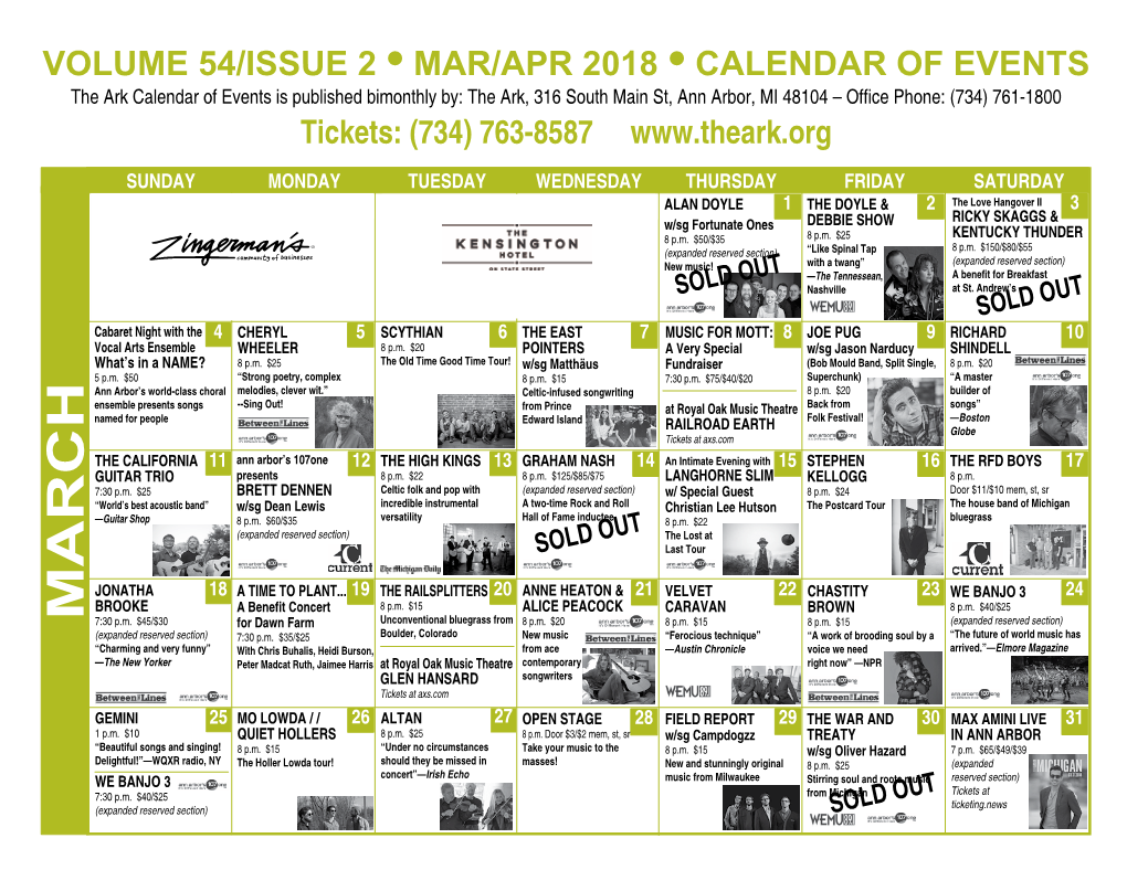 Volume 54/Issue 2 •Mar/Apr 2018 •Calendar of Events