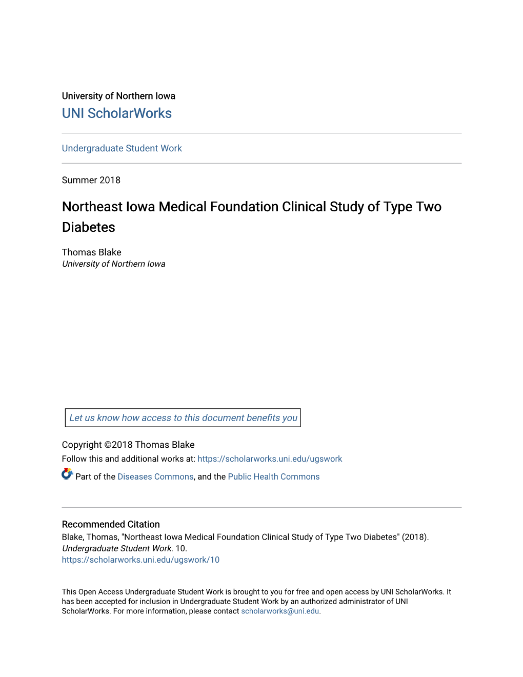 Northeast Iowa Medical Foundation Clinical Study of Type Two Diabetes
