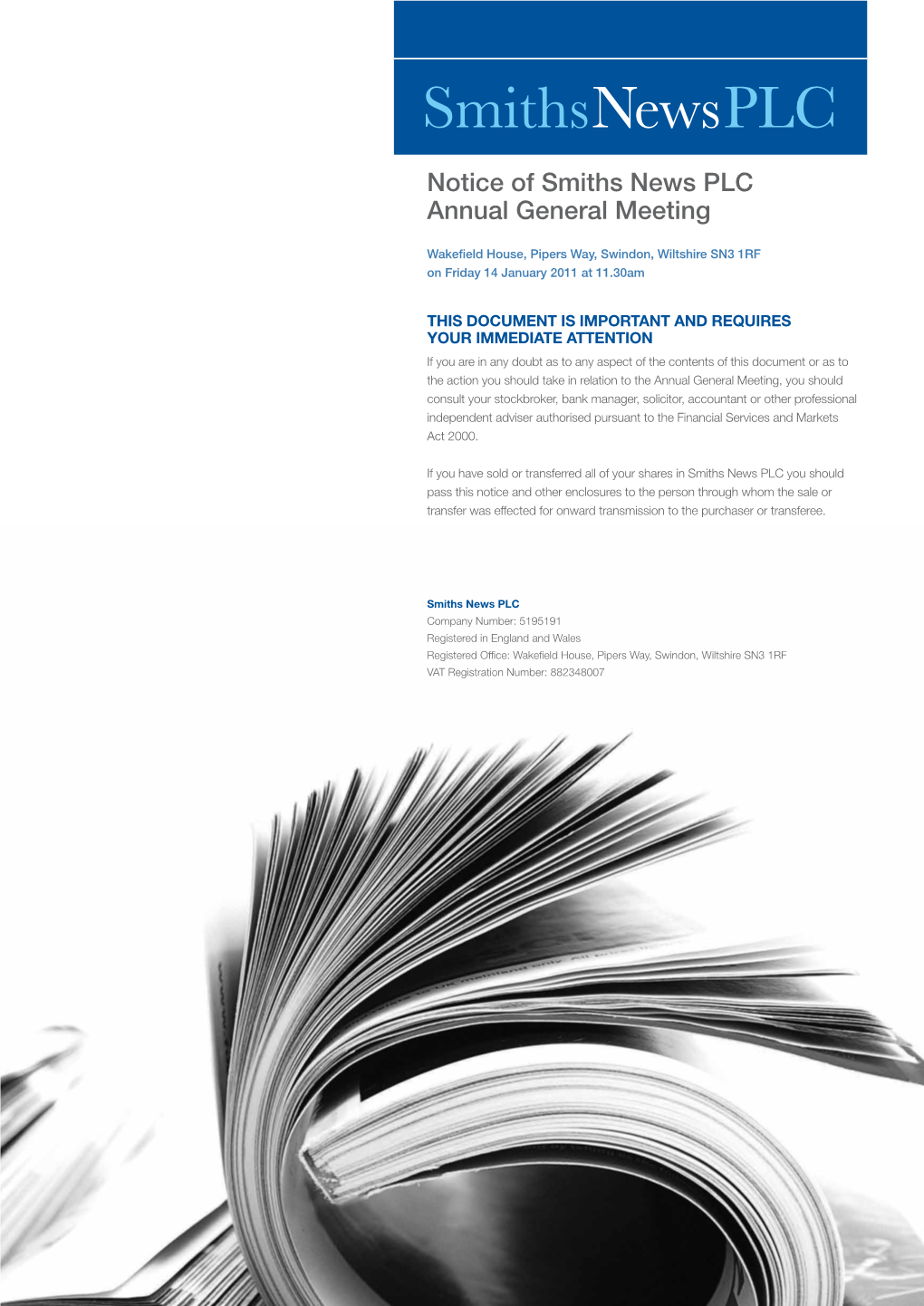 Notice of Smiths News PLC Annual General Meeting