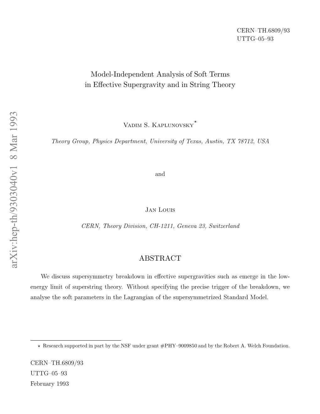 Model-Independent Analysis of Soft Terms in Effective Supergravity And