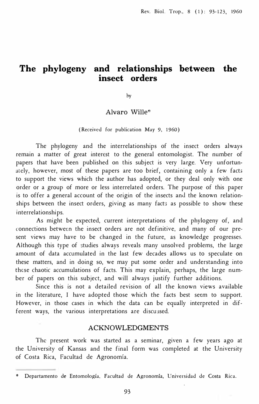 The Phylogeny and Relationships Between the Inseet Orders