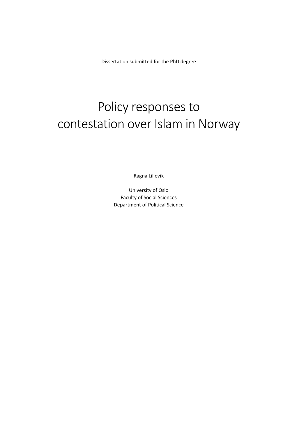 Policy Responses to Contestation Over Islam in Norway