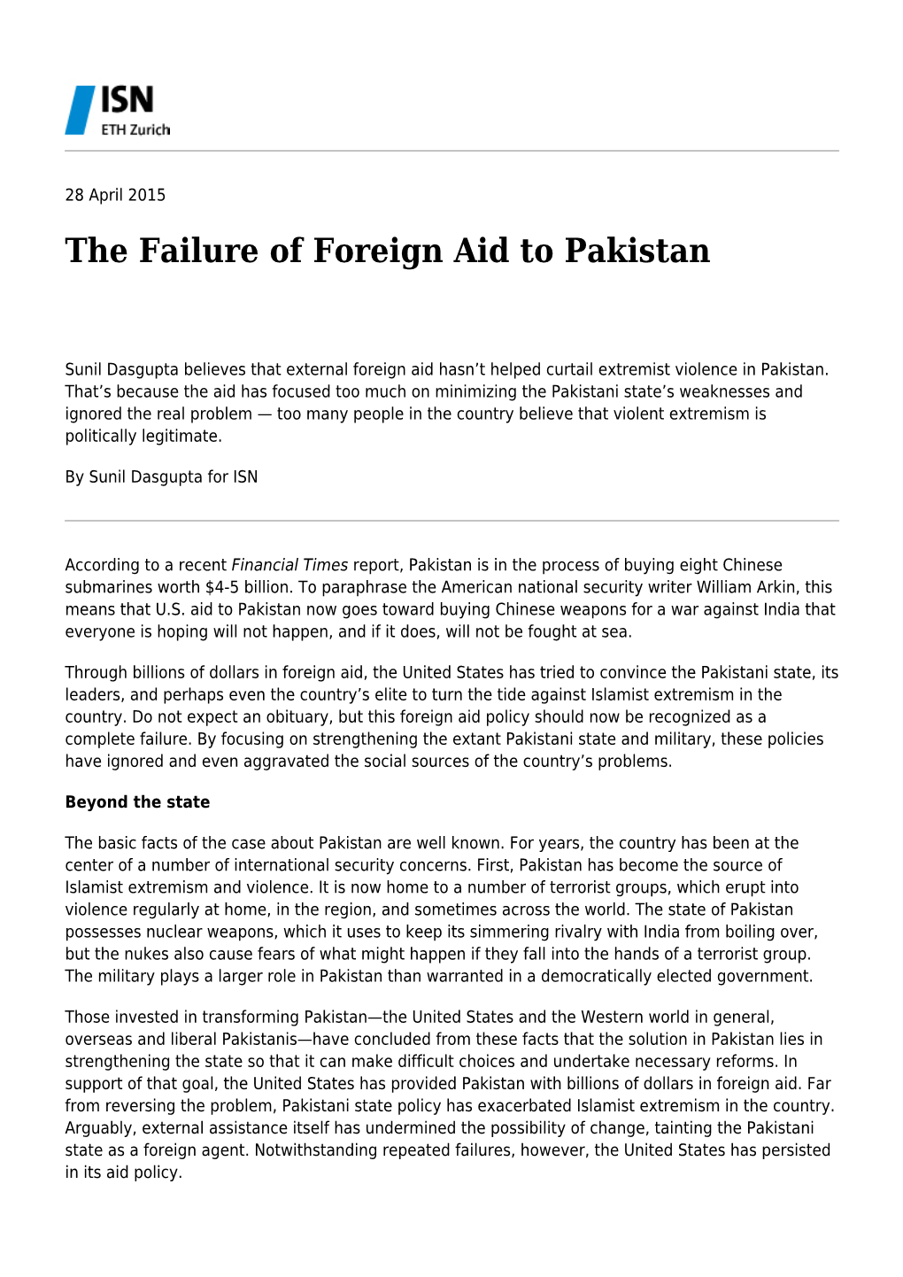 The Failure of Foreign Aid to Pakistan