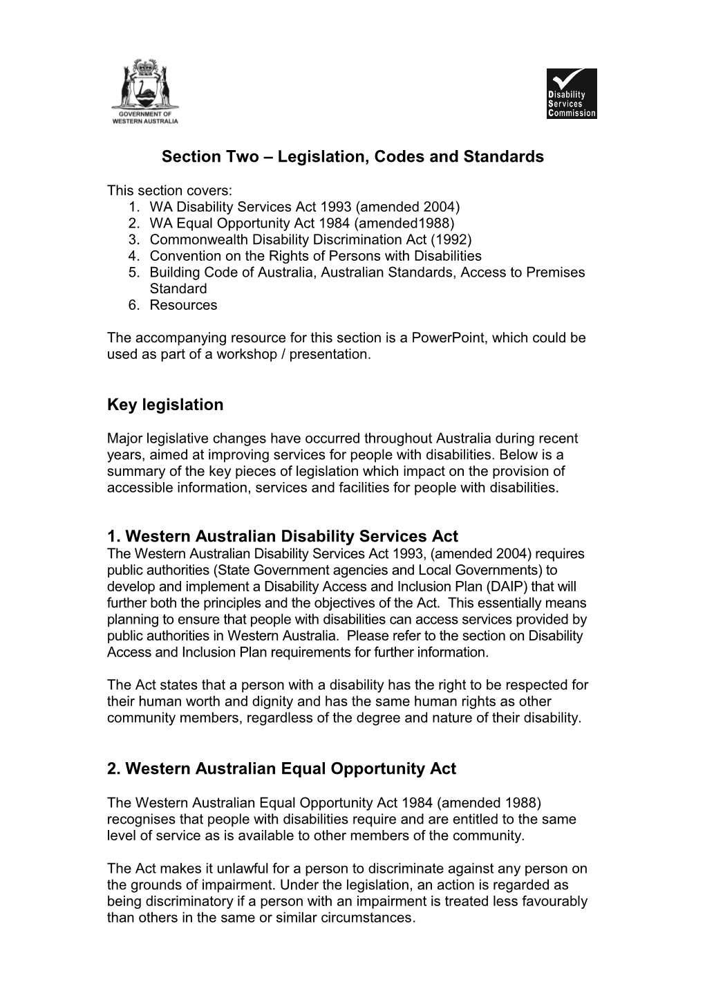 Section Two Legislation