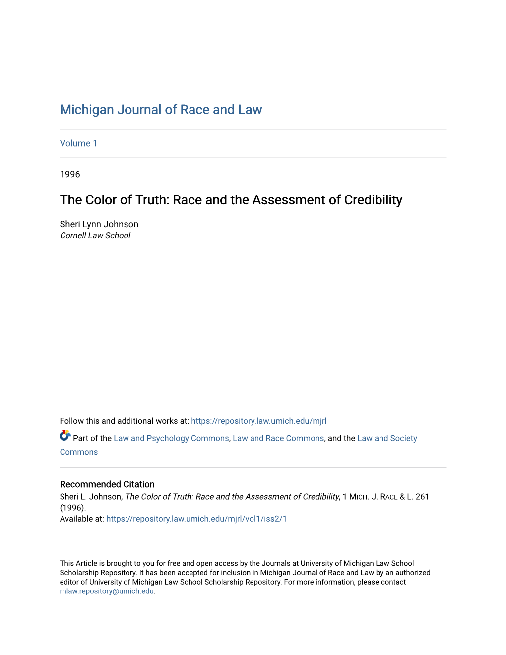 Race and the Assessment of Credibility