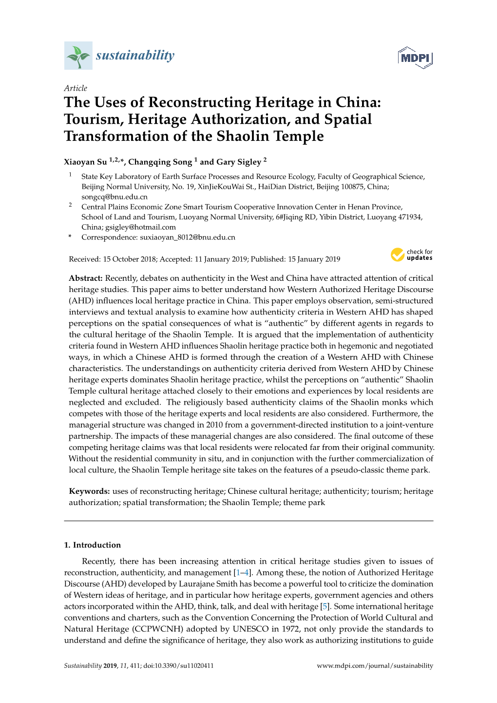 Tourism, Heritage Authorization, and Spatial Transformation of the Shaolin Temple