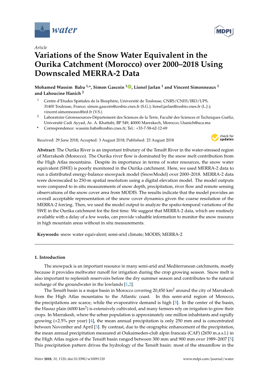 Morocco) Over 2000–2018 Using Downscaled MERRA-2 Data