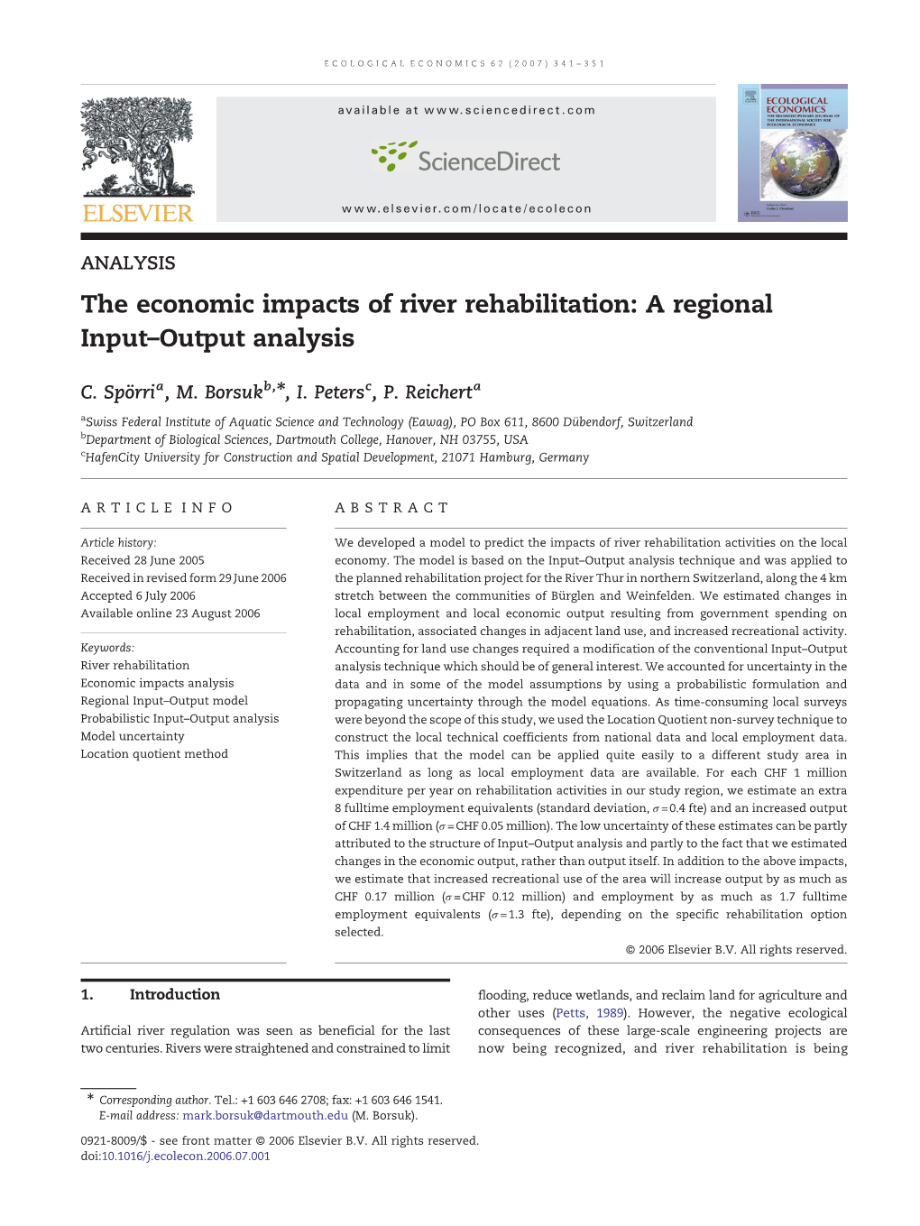 The Economic Impacts of River Rehabilitation: a Regional Input–Output Analysis