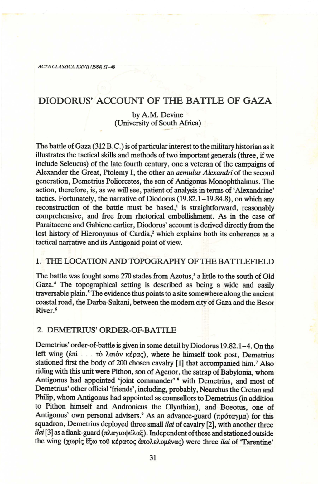 DIODORUS' ACCOUNT of the BA'itle of GAZA by A.M