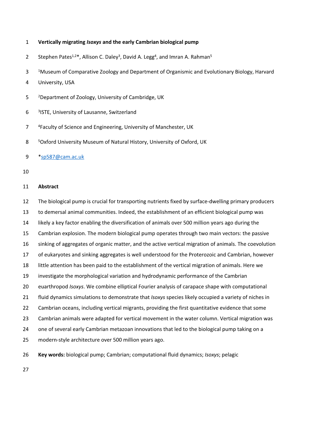 1 Vertically Migrating Isoxys and the Early Cambrian Biological Pump