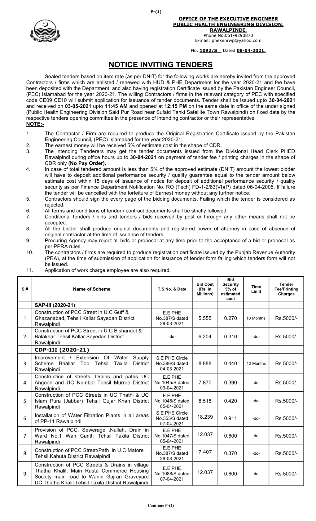 Notice Inviting Tenders