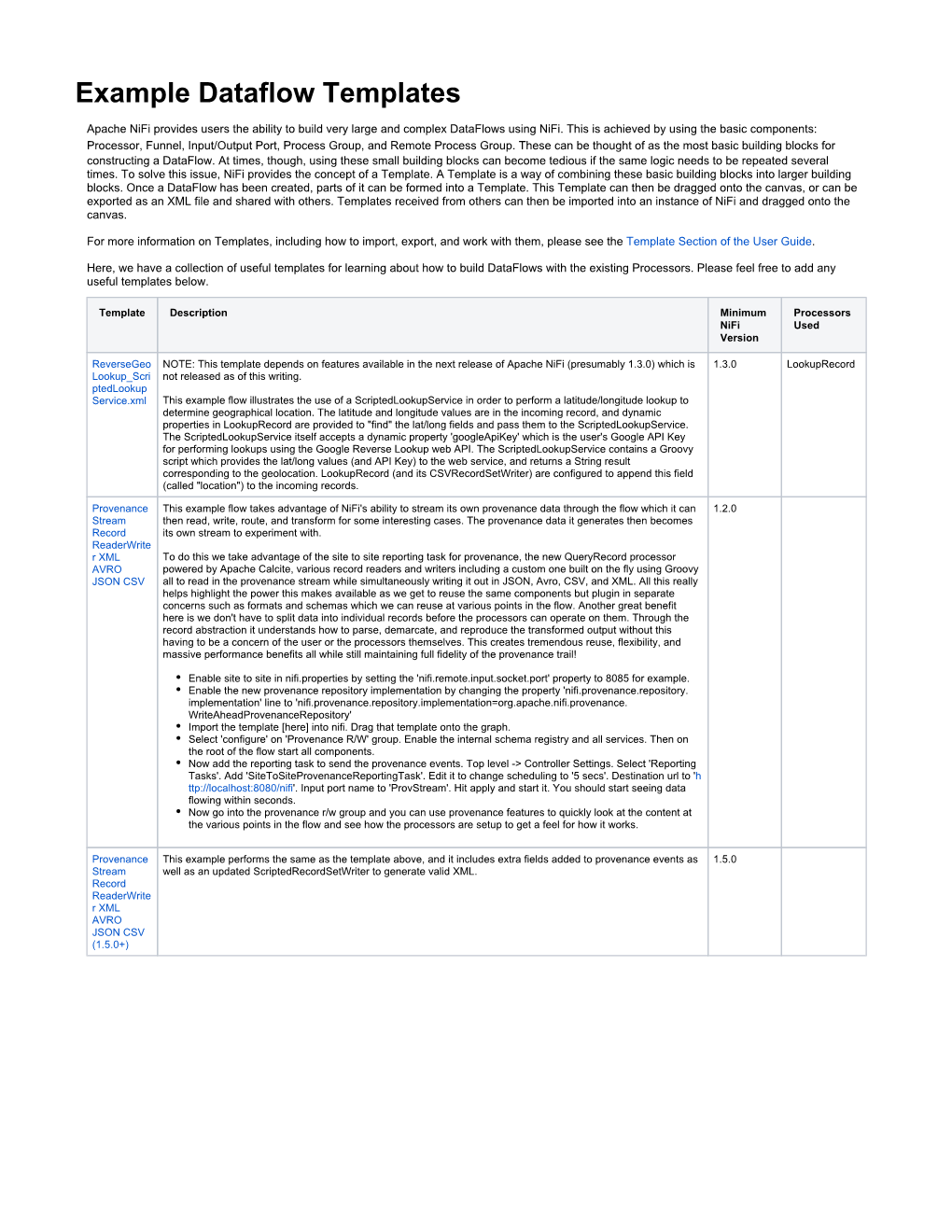 Example Dataflow Templates