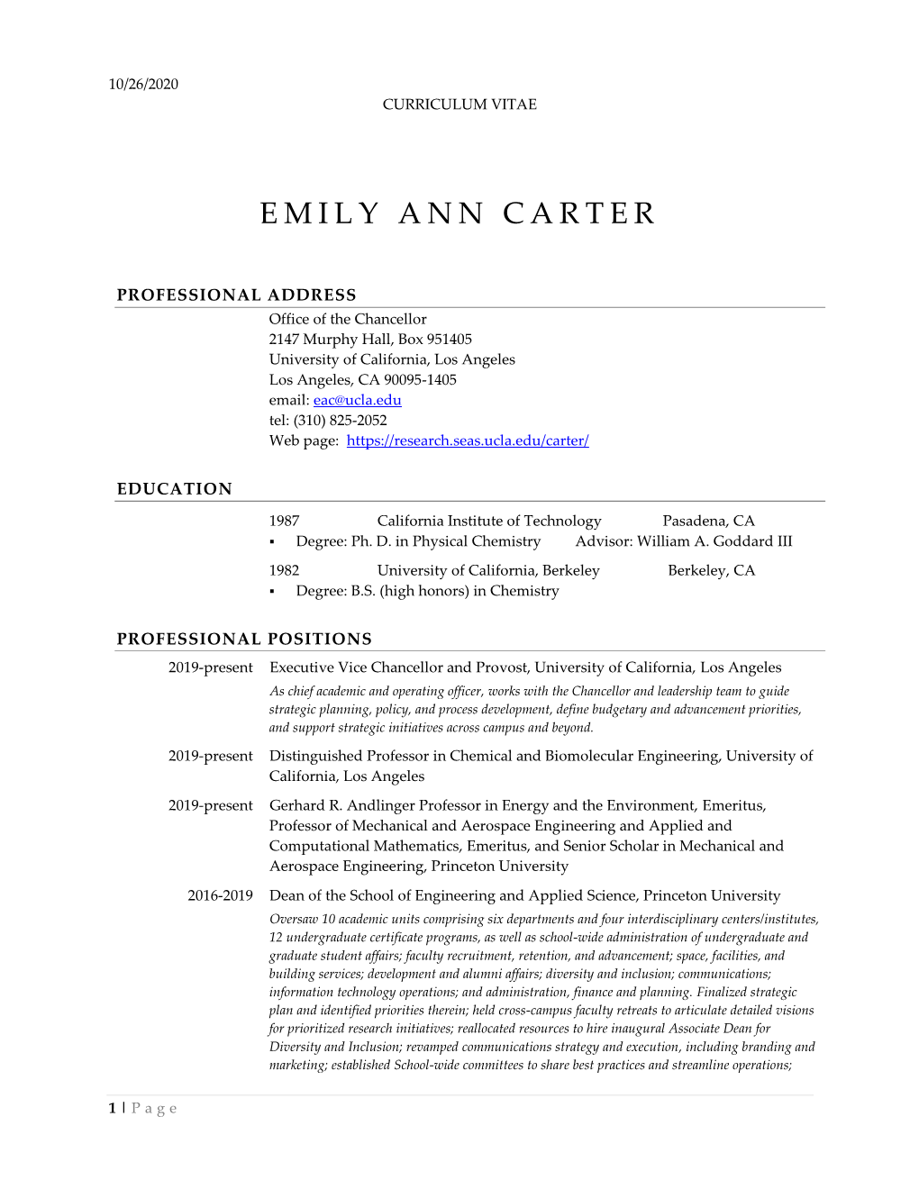 Emily A. Carter CV (PDF)