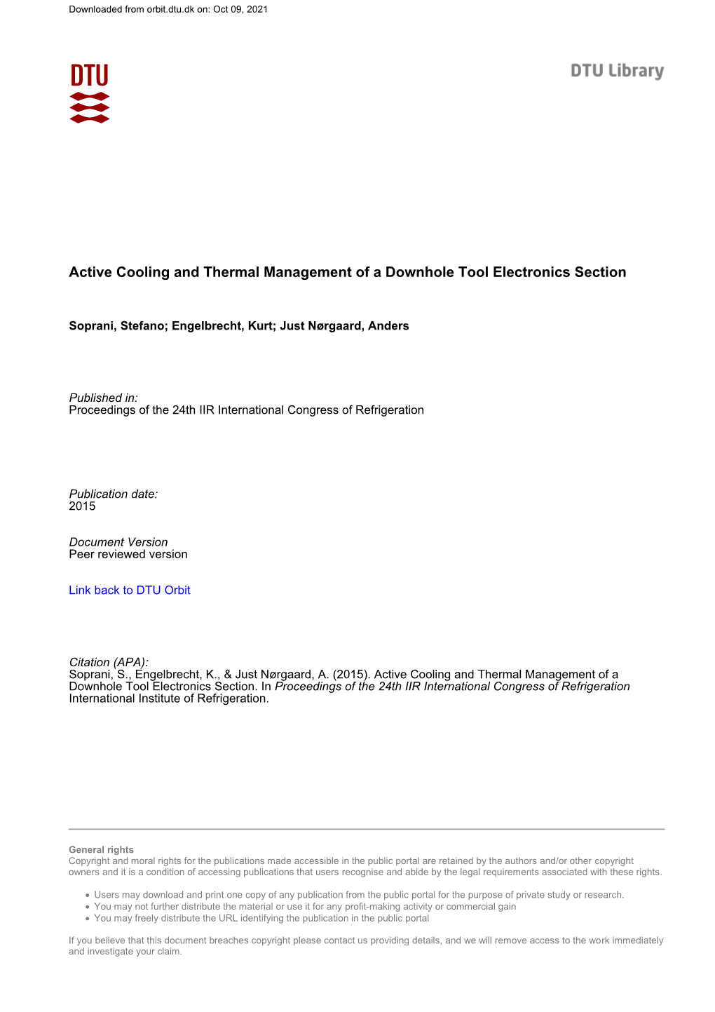 Active Cooling and Thermal Management of a Downhole Tool Electronics Section